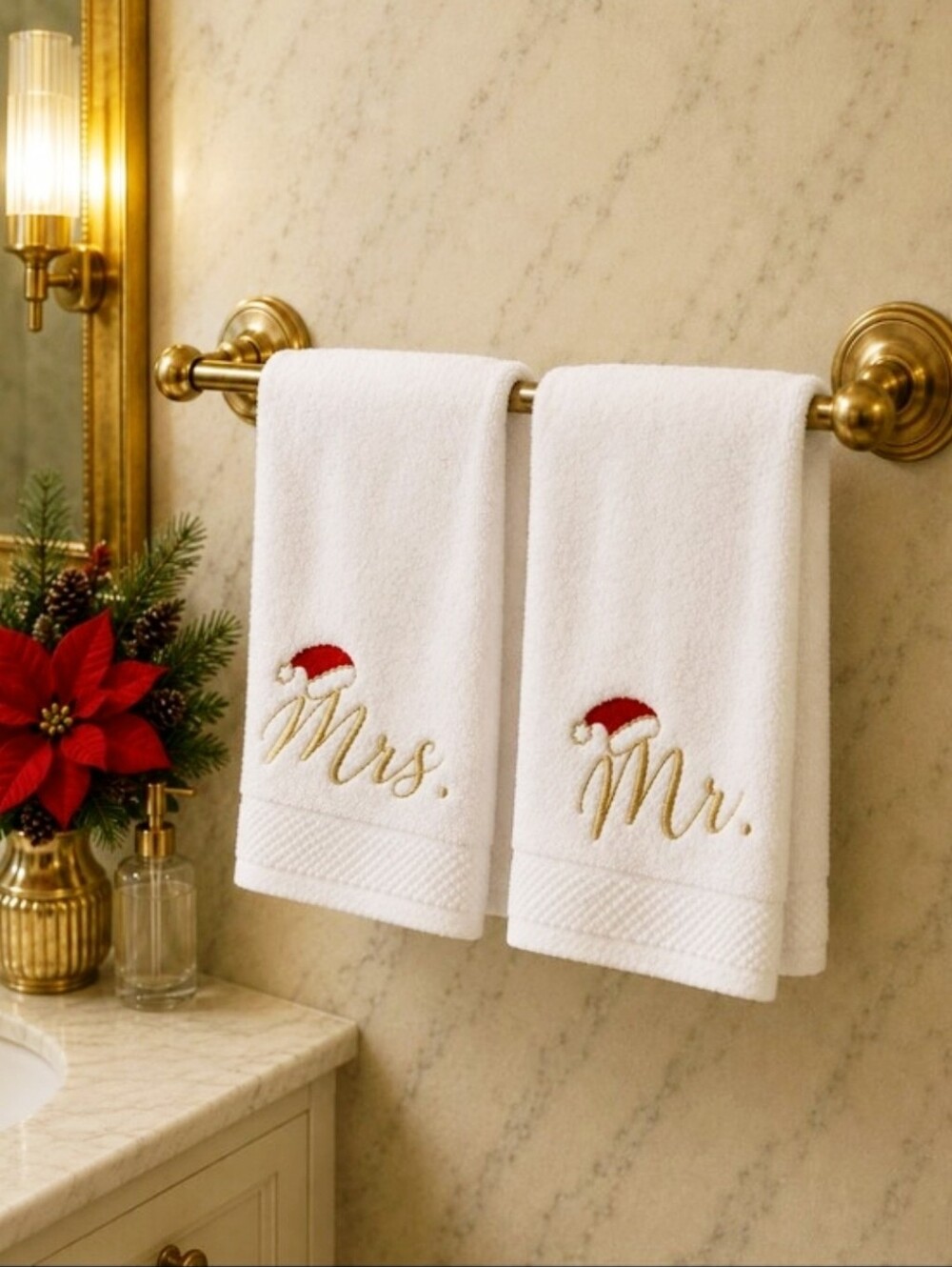 Mr & Mrs Christmas Santa Hand Plush Towels NWT First Christmas Gift Deb Connelly